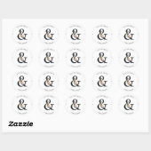 Elegant Ampersand | Zwarte en witte bruiloft Ronde Sticker (Vel)