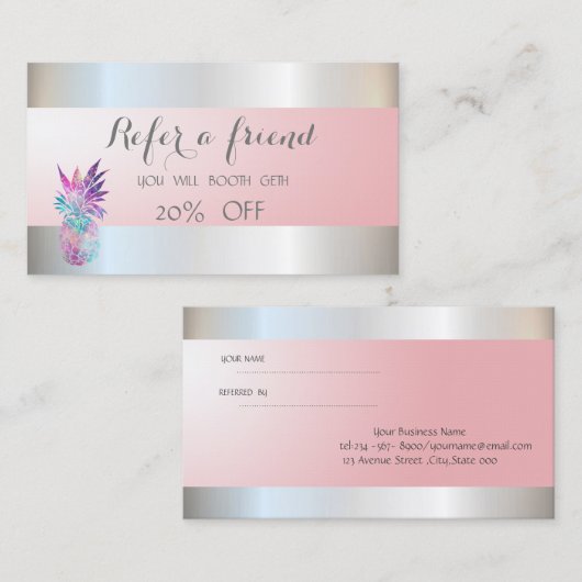 Élégant Ananas élégant, Carte de référence Argent (Devant / Derrière)