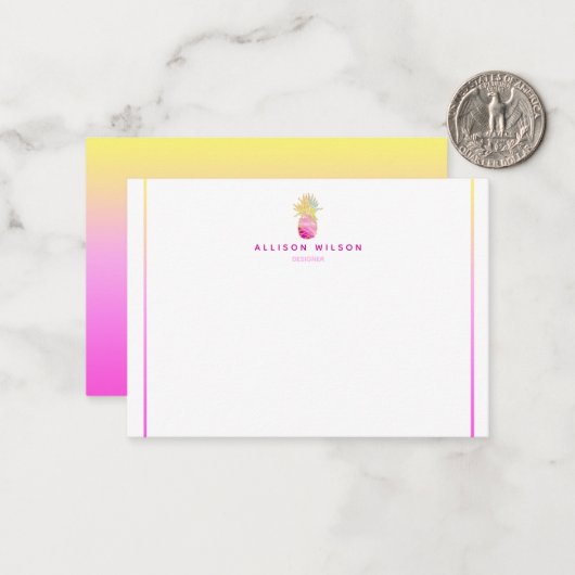 Elegant ananas in Pinks en Gold Note Card Notitiekaartje (Voorkant / Achterkant in situ)