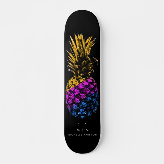 Elegant Ananas Monogram Minimalistisch Custom zwar Skateboard (Voorkant)