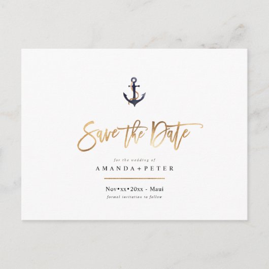 Elegant Anchor, Nautical Save the Date Briefkaart (Voorkant)