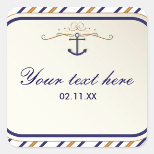 Élégant Ancre nautique Gold Blue Striped Sticker