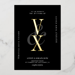 Elegant and Black and Gold Typography Wedding Folie Uitnodiging