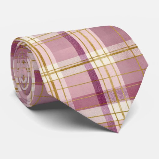 Elegant and classic Pink Plaid Gingham Pattern Stropdas (Opgerold)
