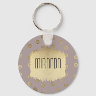 Elegant and Girly Faux Gold Glitter Stippen Beige Sleutelhanger