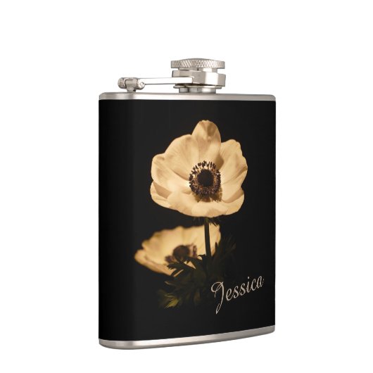 Elegant Anemone Flower Black Personalised Heupfles (Rechts)