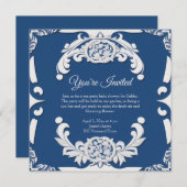 Elégant anglais Chine bleu & blanc Invitation (Devant / Derrière)