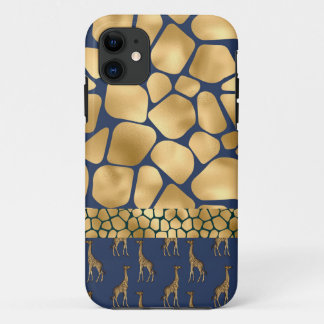 Elegant Animal Print Giraffe Gold Blue Glam iPhone 11 Hoesje
