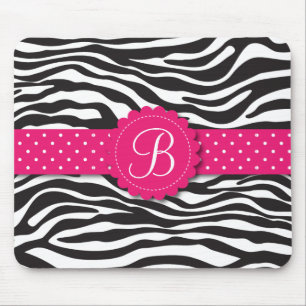 Elegant Animal Print Zebra Monogram Girly Pink Muismat