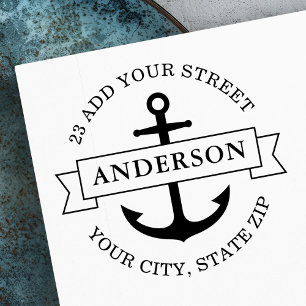 Elegant anker en banner nautisch terugkeeradres 	rubberstempel