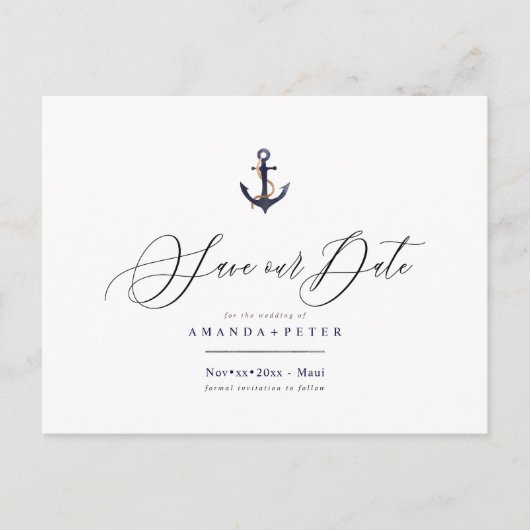Elegant anker, nautisch Bewaar de datum Briefkaart (Voorkant)