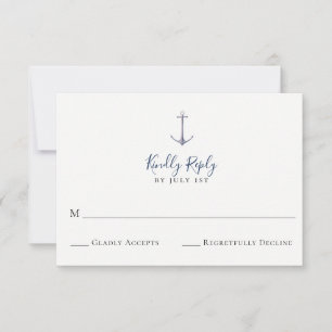 Elegant anker Navy Blue Wedding RSVP Kaart