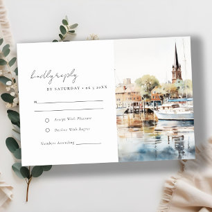 Elegant Annapolis Maryland Watercolor Bruiloft RSVP Kaartje