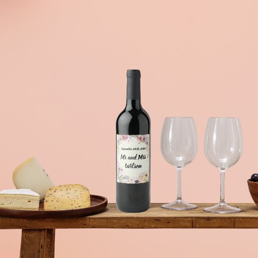 Elégant anneau de fleurs Eau Couleur Vin Étiquette