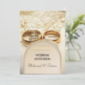 Élégant anneau d'or Faire-part de mariage islamiqu (Debout devant)