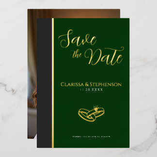 Elegant  Anthracite Dark Green Photo Save The Date Folie Uitnodiging