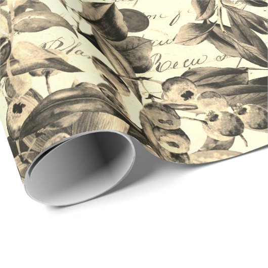 Elegant Antiek Beige bessen Frans script Cadeaupapier (Rol Hoek)