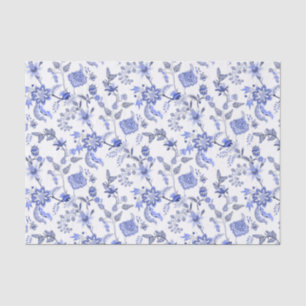 Elegant Antiek Blue Floral Chintz over White Tissuepapier