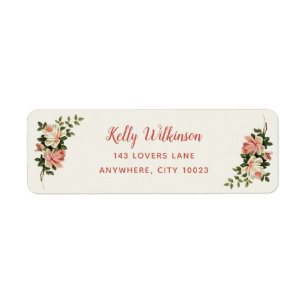 Elegant Antiek Cream Roos Script Naam Adres Etiket