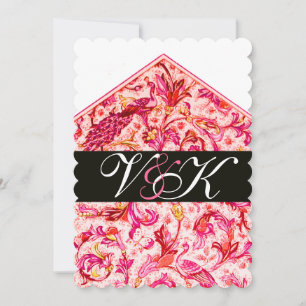 ELEGANT ANTIEK FLORENTIJNS ROZE BLOEMEN MONOGRAM KAART