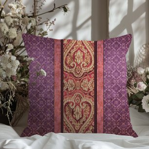 Elegant Antiek Geïnspireerd Paarse en rode Damask Kussen