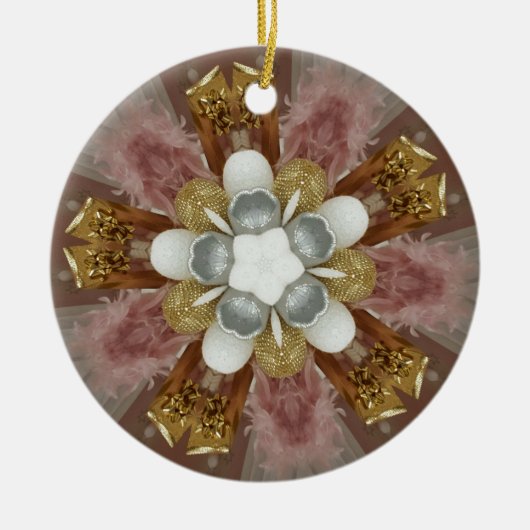 Elegant Antiek Roze Zilver Goud Witte Bloem Keramisch Ornament (Voorkant)