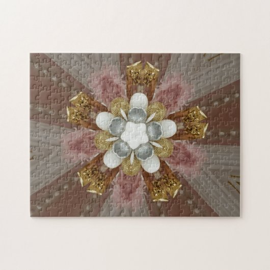 Elegant Antiek Roze Zilver Goud Witte Bloem Legpuzzel (Horizontaal)