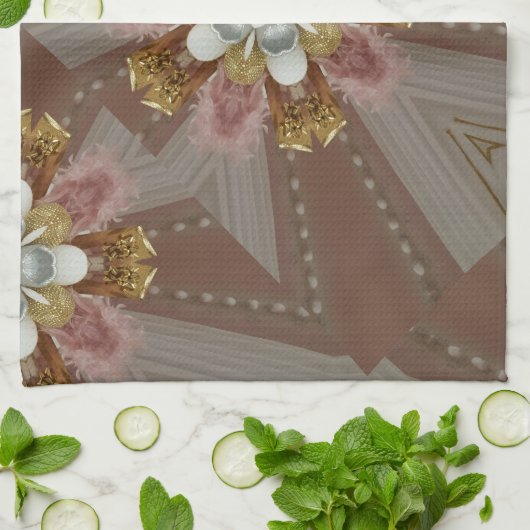 Elegant Antiek Roze Zilver Goud Witte Bloem Theedoek (Gevouwen)