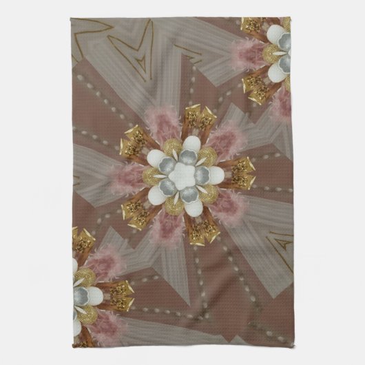 Elegant Antiek Roze Zilver Goud Witte Bloem Theedoek (Verticaal)