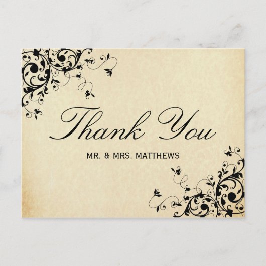 Elegant Antiek Swirls Weddenschap Bedankt Briefkaart (Voorkant)