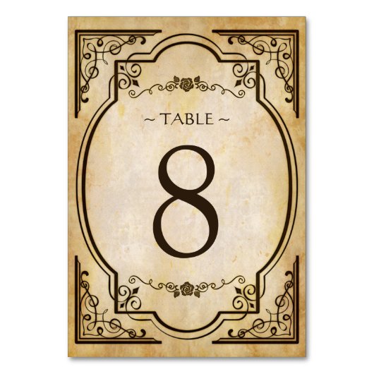Elegant Antiek Wedding Table Number Kaart (Voorkant)