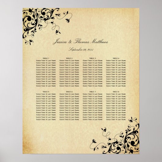 Elegant Antiek zwembroek Wedding Seding Chart Poster (Voorkant)