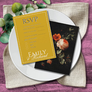 Elegant Antique Floral Wedding RSVP Meal Choices Informatiekaartje