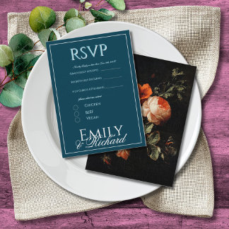 Elegant Antique Floral Wedding RSVP Meal Choices Informatiekaartje