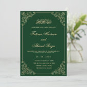 Elegant Antique Green Gold Script Muslim Wedding Kaart (Staand voorkant)