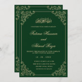 Elegant Antique Green Gold Script Muslim Wedding Kaart (Voorkant / Achterkant)
