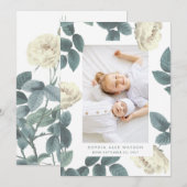 Elegant Antique Rose Photo Girl Baby Birth Aankondiging (Voorkant / Achterkant)