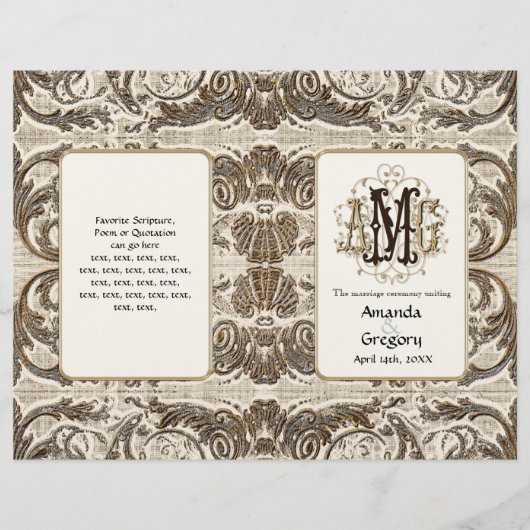 Elegant antiqued Gold Baroque, huwelijksprogramma (Voorkant)