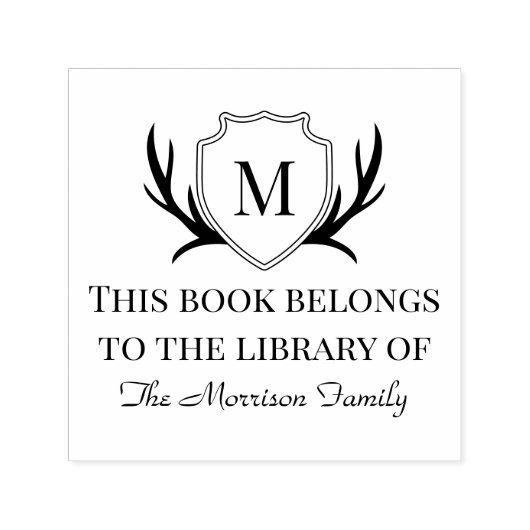 Elegant Antler Shield Monogram Book behoort tot Zelfinktende Stempel (Design)