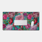 Elegant aqua blauw Floral monogram Bureaumat (Keyboard & Muis)
