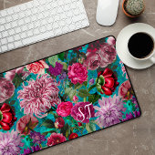 Elegant aqua blauw Floral monogram Bureaumat