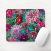 Elegant aqua blauw Floral monogram Muismat (Met muis)