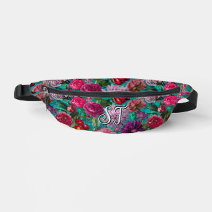 Elegant  aqua blauw Floral monogram Sling Heuptasje