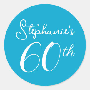 Elegant Aqua Blauw Monogram 60ste Verjaardagsfeest Ronde Sticker