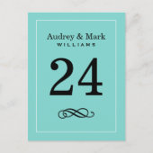 Elegant Aqua Blauw Monogram Trouwtafel Nummer Briefkaart (Voorkant)