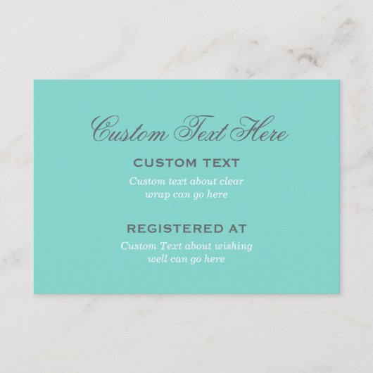 Elegant Aqua Blauwe Trouw Bruidsdouche Cadeau Regi Informatiekaartje (Voorkant)