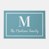 Elegant Aqua Blue Custom Monogram Initiaal Deurmat (Voorkant)