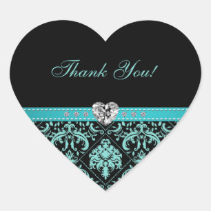 Elegant Aqua Blue Damask "Dank je" tickers Hart Sticker