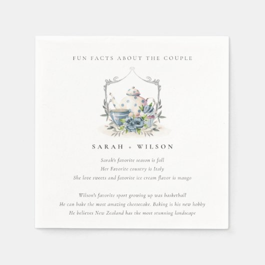 Elegant Aqua Blue floral Teapot Facts Weddenschap Servet (Voorkant)