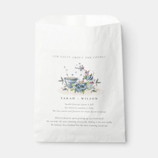 Elegant Aqua Blue Floral Teapot Facts Wedding Bedankzakje (Voorkant)